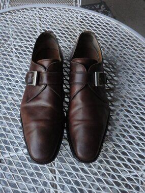 MAGNANNI Men's Brown Leather Monk Strap Oxford Dress Shoes Size 12